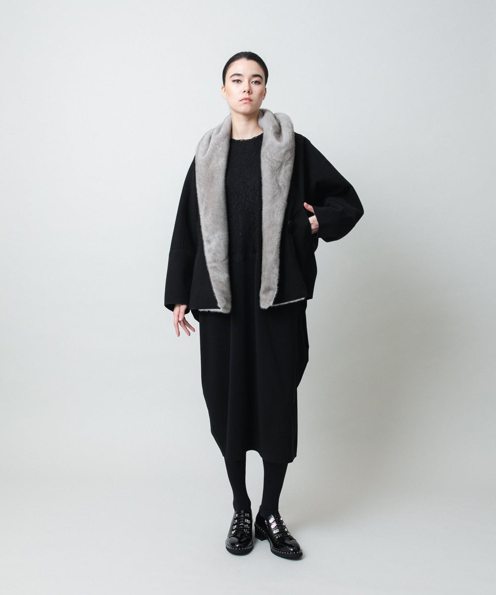 RHPCD33590 HIROKO KOSHINO(ヒロココシノ) フロントレースデザインシルエットワンピース/日本製/洗える ブラック