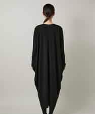 RHPCD33590 HIROKO KOSHINO(ヒロココシノ) フロントレースデザインシルエットワンピース/日本製/洗える ブラック