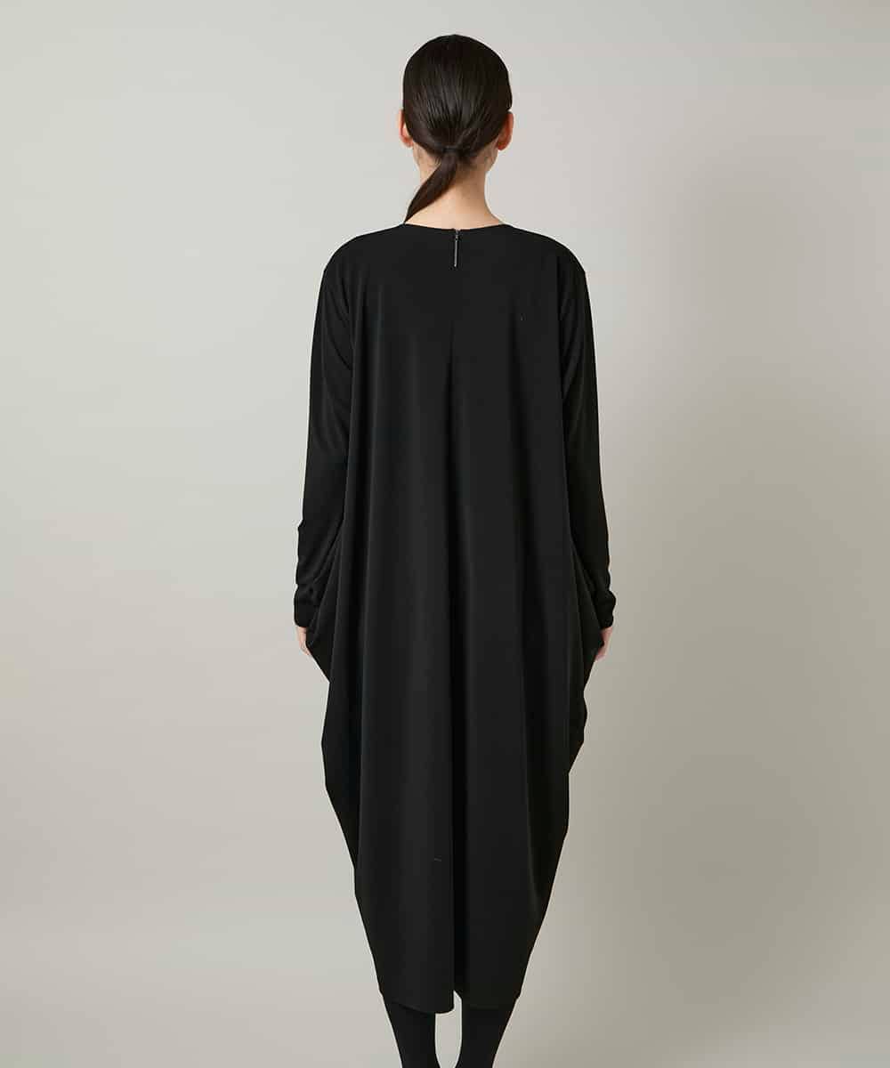 RHPCD33590 HIROKO KOSHINO(ヒロココシノ) フロントレースデザインシルエットワンピース/日本製/洗える ブラック