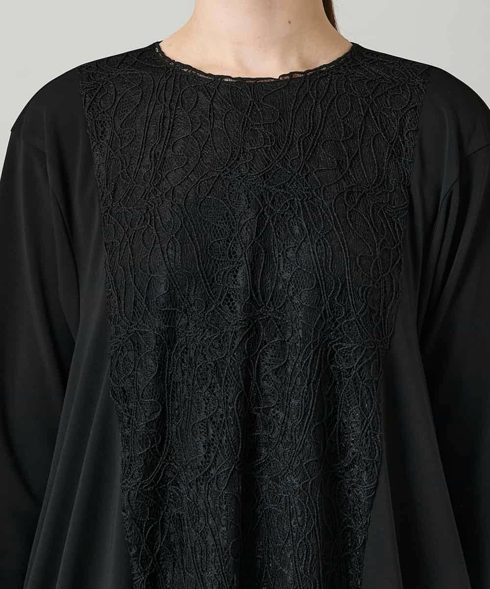 RHPCD33590 HIROKO KOSHINO(ヒロココシノ) フロントレースデザインシルエットワンピース/日本製/洗える ブラック