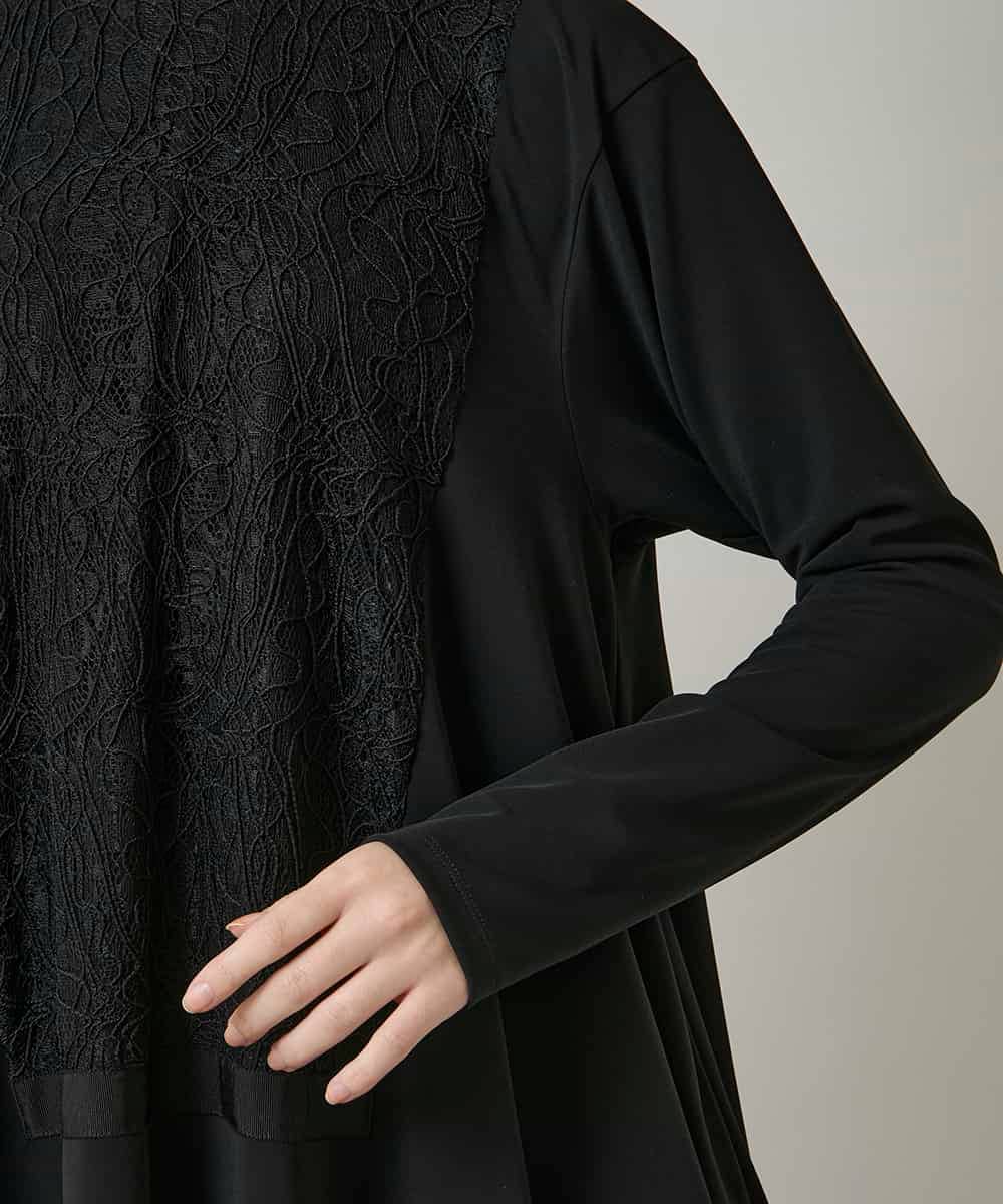 RHPCD33590 HIROKO KOSHINO(ヒロココシノ) フロントレースデザインシルエットワンピース/日本製/洗える ブラック