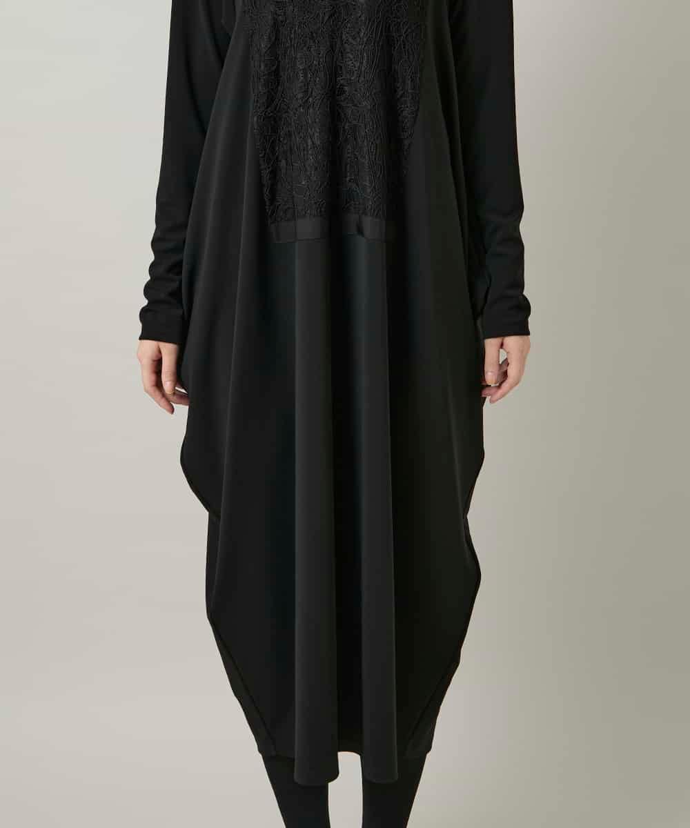 RHPCD33590 HIROKO KOSHINO(ヒロココシノ) フロントレースデザインシルエットワンピース/日本製/洗える ブラック
