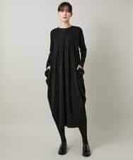 RHPCD33590 HIROKO KOSHINO(ヒロココシノ) フロントレースデザインシルエットワンピース/日本製/洗える ブラック