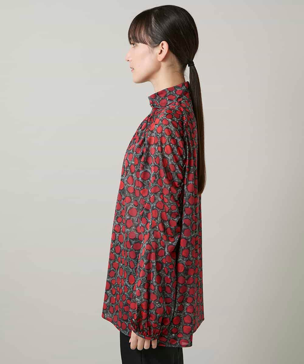 RHPCD39590 HIROKO KOSHINO(ヒロココシノ) ハイネックギャザーブラウス/日本製/洗える レッド