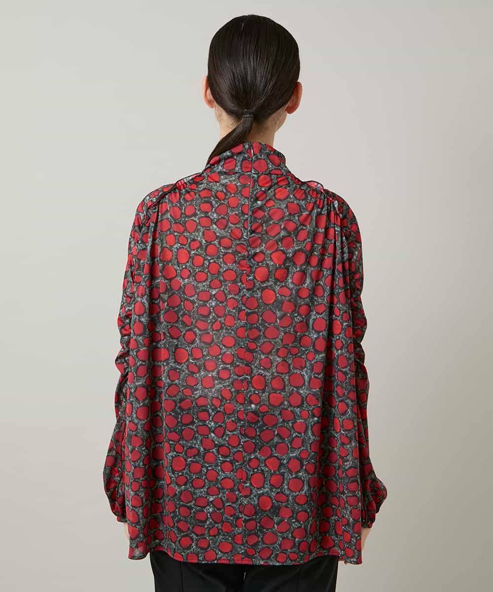 RHPCD39590 HIROKO KOSHINO(ヒロココシノ) ハイネックギャザーブラウス/日本製/洗える レッド