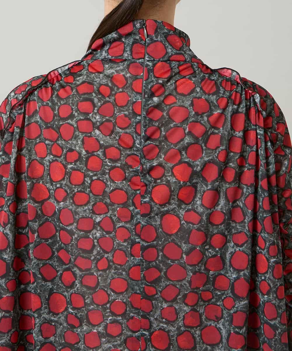 RHPCD39590 HIROKO KOSHINO(ヒロココシノ) ハイネックギャザーブラウス/日本製/洗える レッド