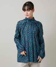 RHPCD39590 HIROKO KOSHINO(ヒロココシノ) ハイネックギャザーブラウス/日本製/洗える ブルー