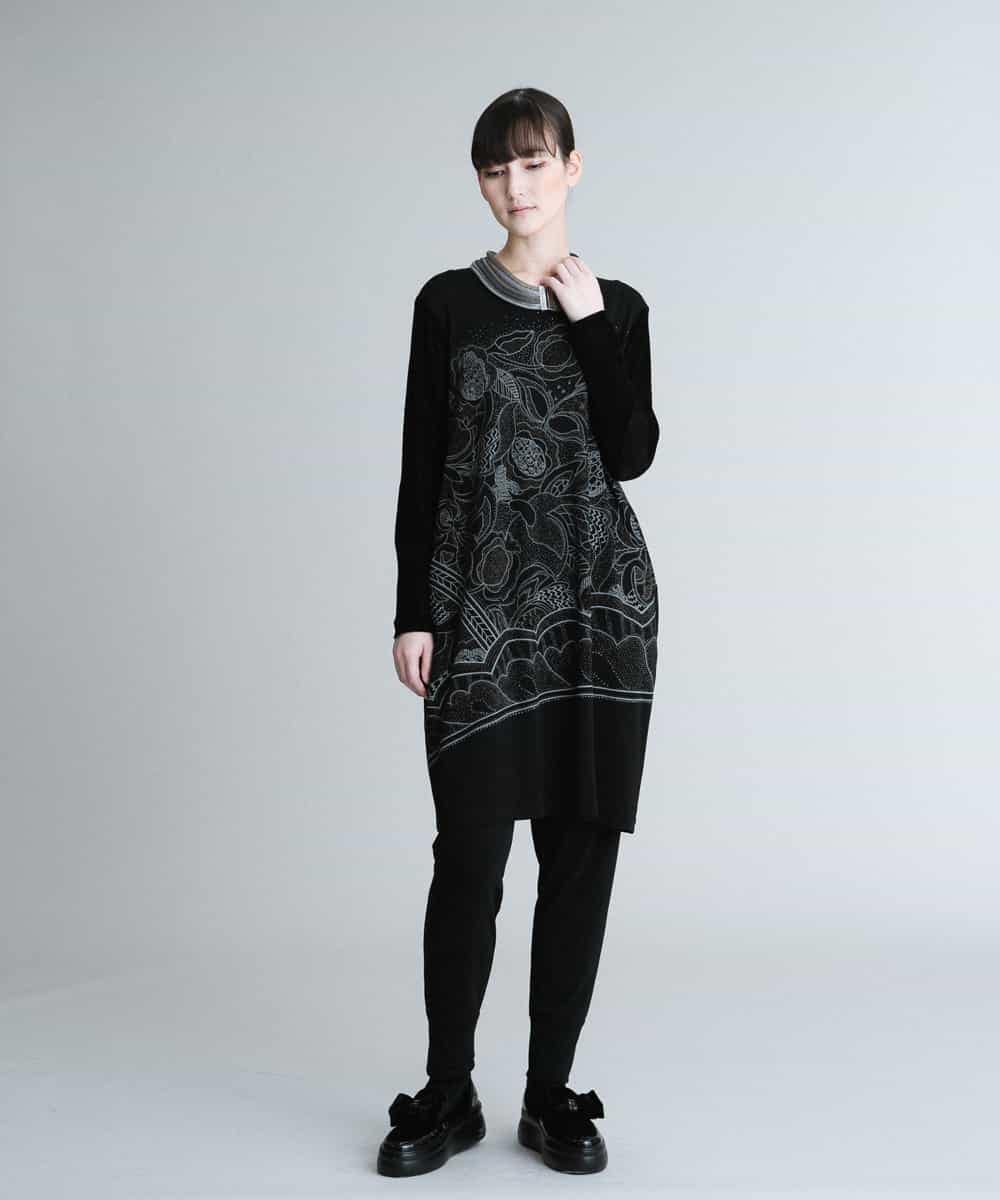 RHPCR07540 HIROKO KOSHINO(ヒロココシノ) 【洗える/日本製】デザインプリントドレス ブラック