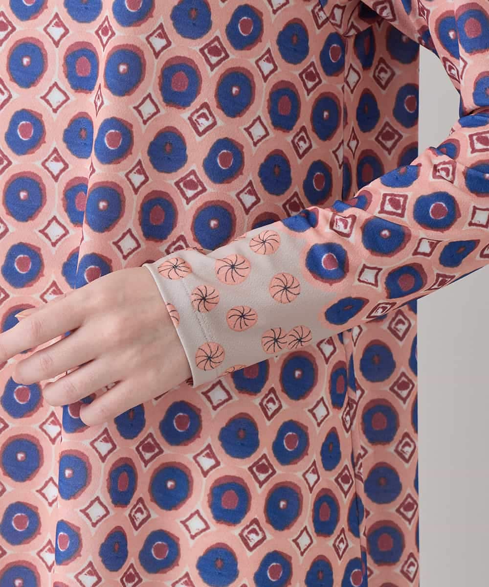 RHPED52430 HIROKO KOSHINO(ヒロココシノ) ドットスクエアAラインデザインチュニック /日本製/洗える ピンク