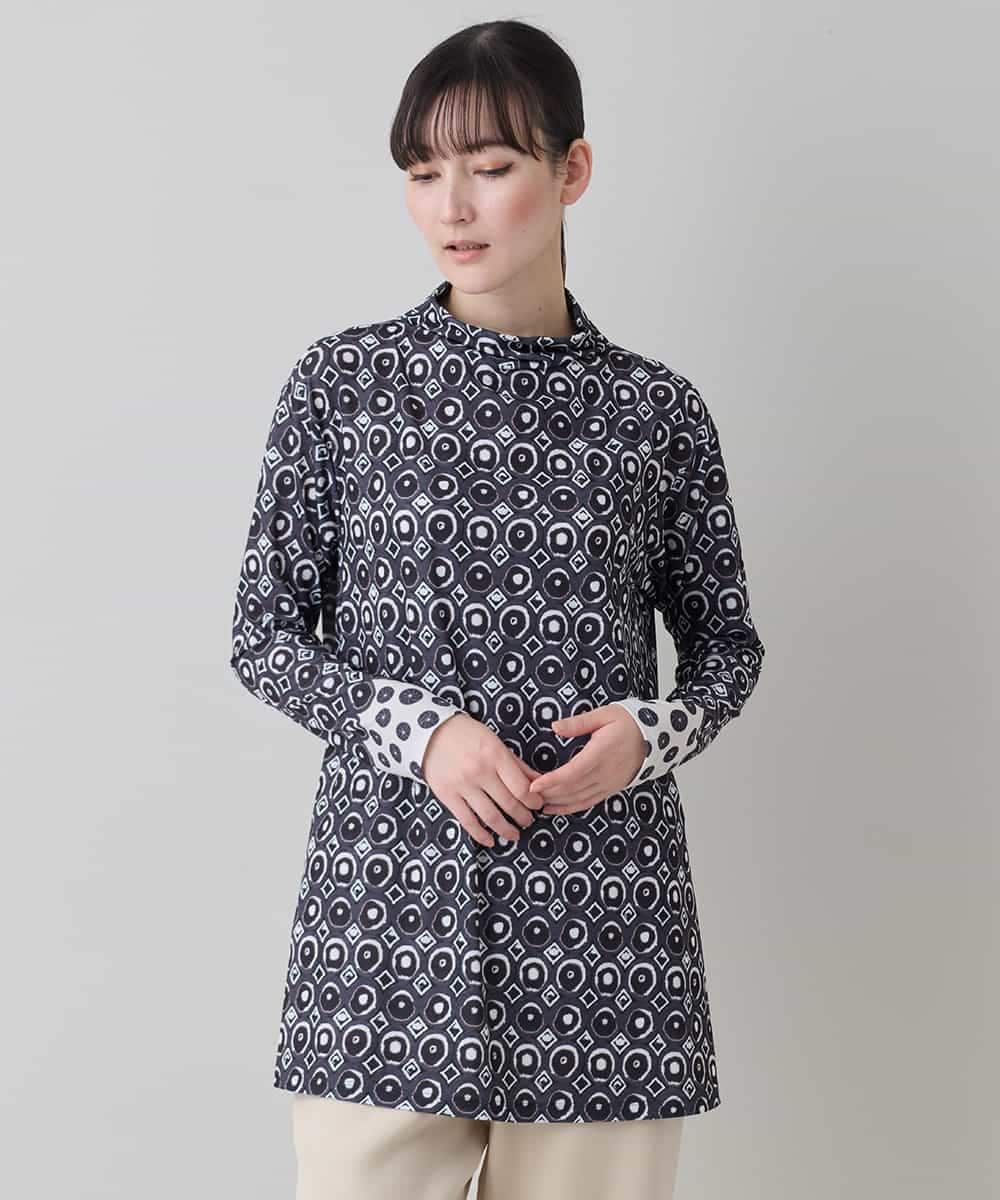 RHPED52430 HIROKO KOSHINO(ヒロココシノ) 【ブラック：WEB/京王百貨店新宿店限定カラー】ドットスクエアAラインデザインチュニック /日本製/洗える ブラック