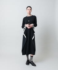 RHPED55660 HIROKO KOSHINO(ヒロココシノ) 配色ライン立体デザインワンピース /日本製/洗える ブラック