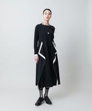 RHPED55660 HIROKO KOSHINO(ヒロココシノ) 配色ライン立体デザインワンピース /日本製/洗える ブラック