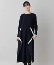 RHPED55660 HIROKO KOSHINO(ヒロココシノ) 配色ライン立体デザインワンピース /日本製/洗える ブラック