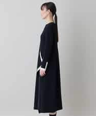 RHPED55660 HIROKO KOSHINO(ヒロココシノ) 配色ライン立体デザインワンピース /日本製/洗える ブラック