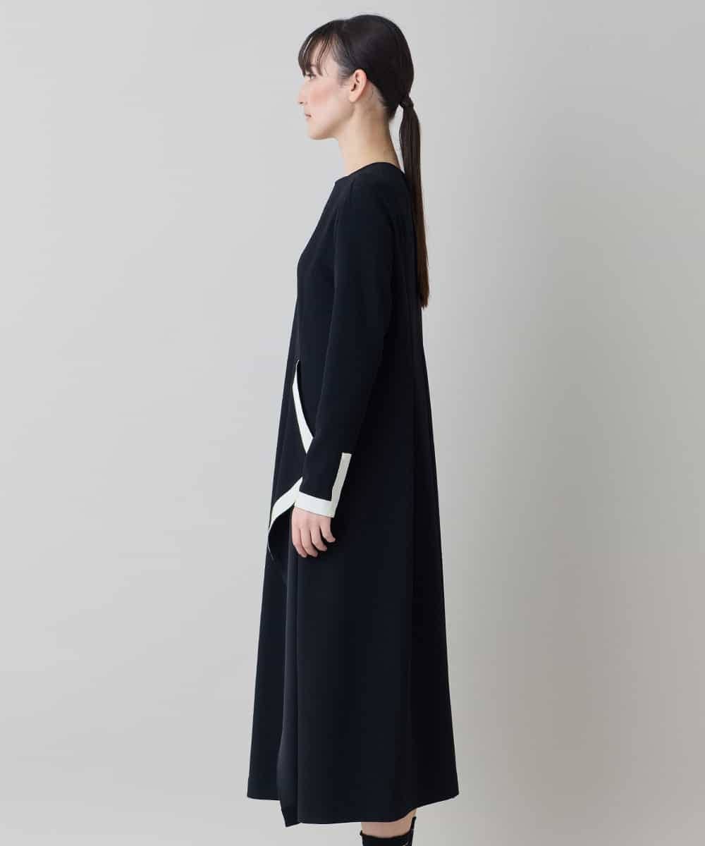 RHPED55660 HIROKO KOSHINO(ヒロココシノ) 配色ライン立体デザインワンピース /日本製/洗える ブラック