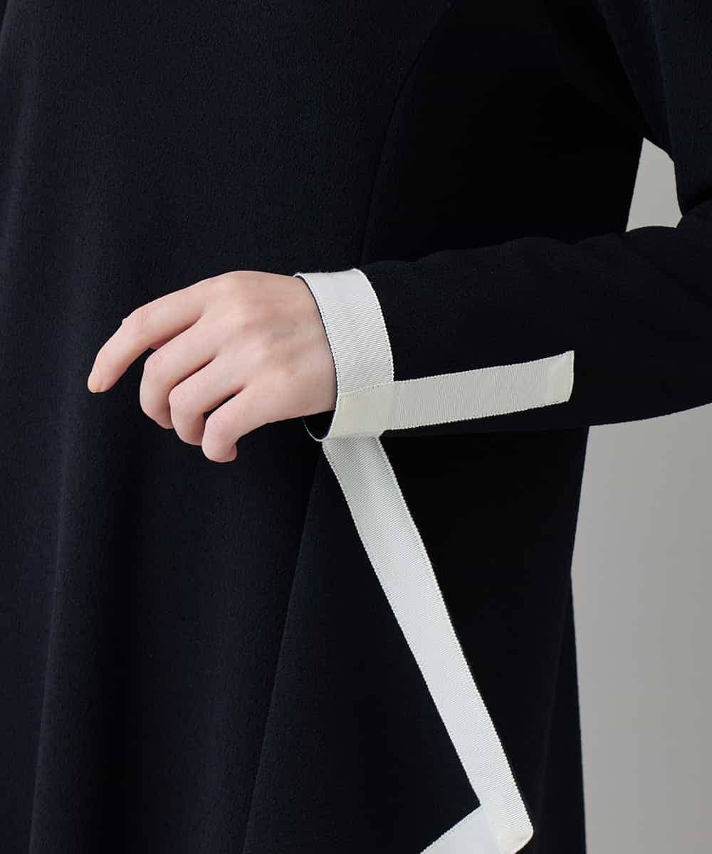 RHPED55660 HIROKO KOSHINO(ヒロココシノ) 配色ライン立体デザインワンピース /日本製/洗える ブラック