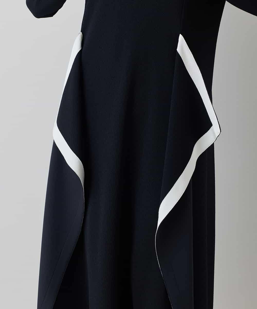 RHPED55660 HIROKO KOSHINO(ヒロココシノ) 配色ライン立体デザインワンピース /日本製/洗える ブラック