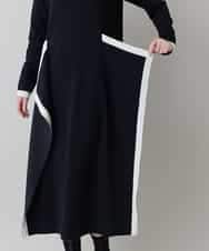 RHPED55660 HIROKO KOSHINO(ヒロココシノ) 配色ライン立体デザインワンピース /日本製/洗える ブラック