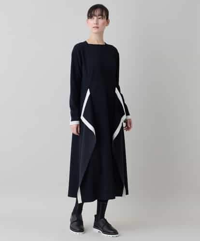 RHPED55660 HIROKO KOSHINO 配色ライン立体デザインワンピース /日本製/洗える