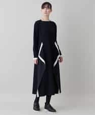 RHPED55660 HIROKO KOSHINO(ヒロココシノ) 配色ライン立体デザインワンピース /日本製/洗える ブラック