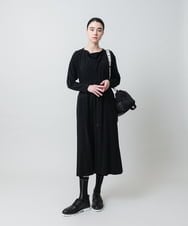 RHPED58590 HIROKO KOSHINO(ヒロココシノ) ドレープネック異素材ジャージーワンピース /日本製/洗える ブラック