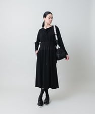 RHPED58590 HIROKO KOSHINO(ヒロココシノ) ドレープネック異素材ジャージーワンピース /日本製/洗える ブラック