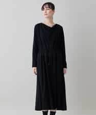RHPED58590 HIROKO KOSHINO(ヒロココシノ) ドレープネック異素材ジャージーワンピース /日本製/洗える ブラック