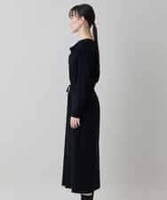 RHPED58590 HIROKO KOSHINO(ヒロココシノ) ドレープネック異素材ジャージーワンピース /日本製/洗える ブラック