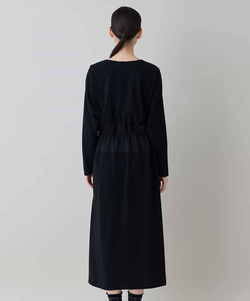 RHPED58590 HIROKO KOSHINO(ヒロココシノ) ドレープネック異素材ジャージーワンピース /日本製/洗える ブラック