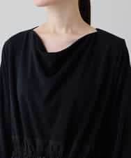 RHPED58590 HIROKO KOSHINO(ヒロココシノ) ドレープネック異素材ジャージーワンピース /日本製/洗える ブラック