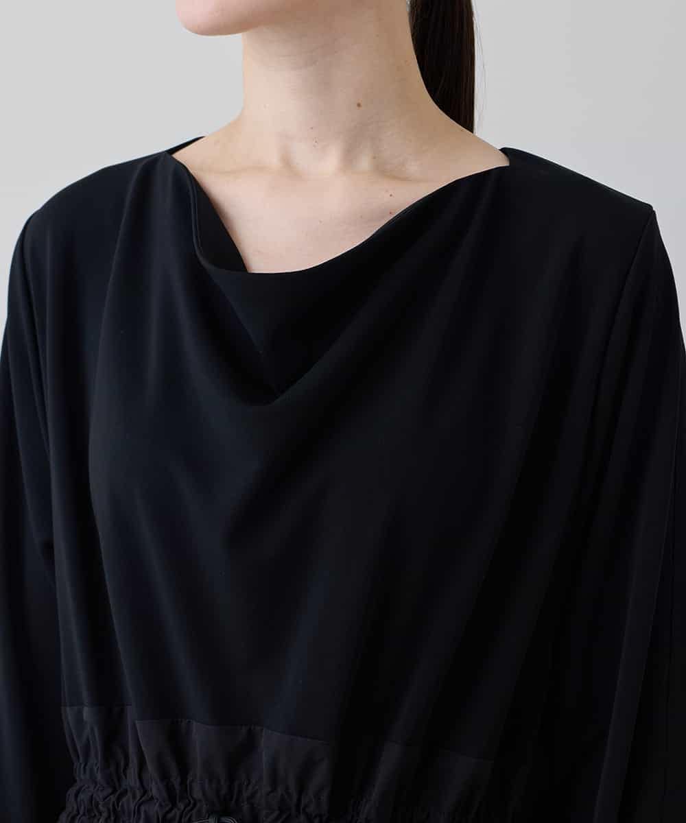 RHPED58590 HIROKO KOSHINO(ヒロココシノ) ドレープネック異素材ジャージーワンピース /日本製/洗える ブラック