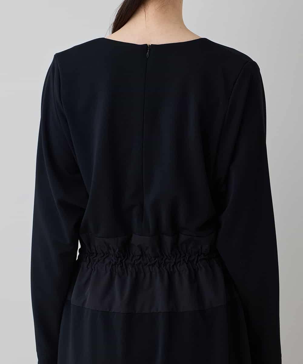 RHPED58590 HIROKO KOSHINO(ヒロココシノ) ドレープネック異素材ジャージーワンピース /日本製/洗える ブラック