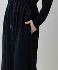 RHPED58590 HIROKO KOSHINO(ヒロココシノ) ドレープネック異素材ジャージーワンピース /日本製/洗える ブラック