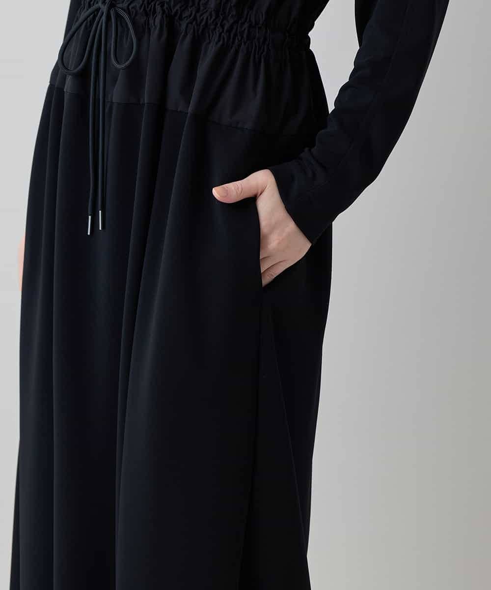 RHPED58590 HIROKO KOSHINO(ヒロココシノ) ドレープネック異素材ジャージーワンピース /日本製/洗える ブラック