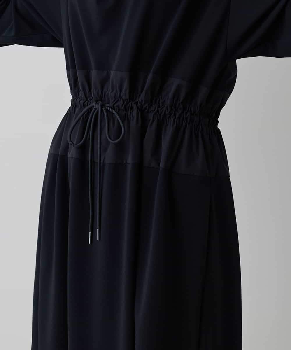 RHPED58590 HIROKO KOSHINO(ヒロココシノ) ドレープネック異素材ジャージーワンピース /日本製/洗える ブラック