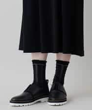 RHPED58590 HIROKO KOSHINO(ヒロココシノ) ドレープネック異素材ジャージーワンピース /日本製/洗える ブラック