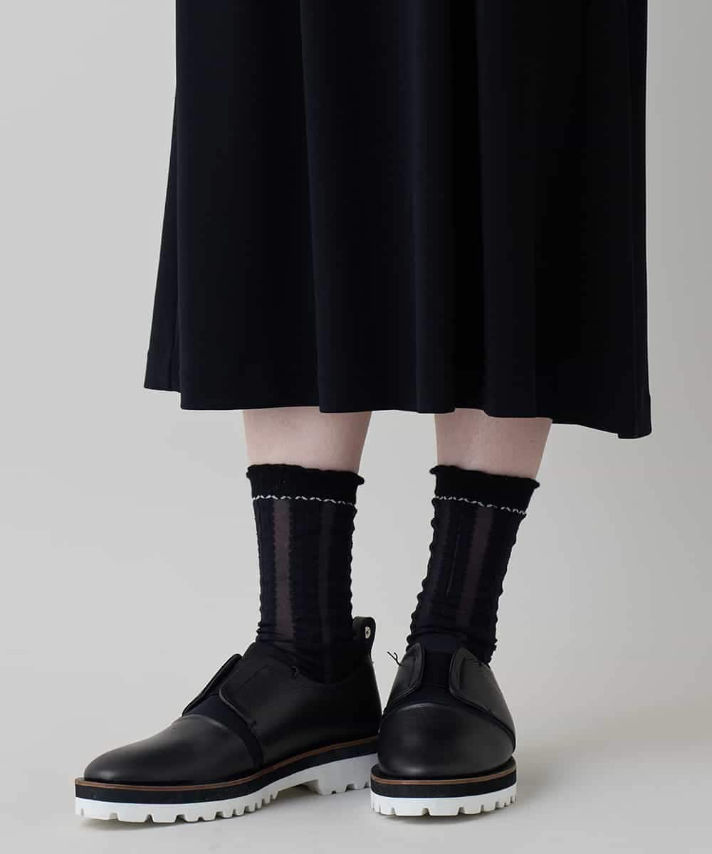 RHPED58590 HIROKO KOSHINO(ヒロココシノ) ドレープネック異素材ジャージーワンピース /日本製/洗える ブラック