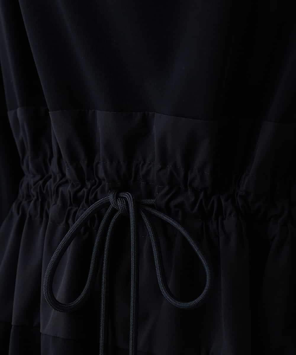 RHPED58590 HIROKO KOSHINO(ヒロココシノ) ドレープネック異素材ジャージーワンピース /日本製/洗える ブラック