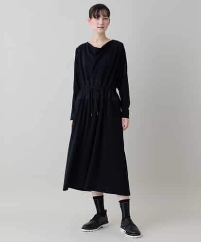 RHPED58590 HIROKO KOSHINO ドレープネック異素材ジャージーワンピース /日本製/洗える