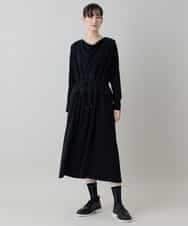 RHPED58590 HIROKO KOSHINO(ヒロココシノ) ドレープネック異素材ジャージーワンピース /日本製/洗える ブラック