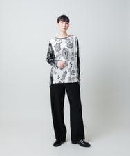RHPFD03520 HIROKO KOSHINO(ヒロココシノ) 【先行予約】ボタニカルプリントチュニック丈ブラウス /日本製/洗える ブラック