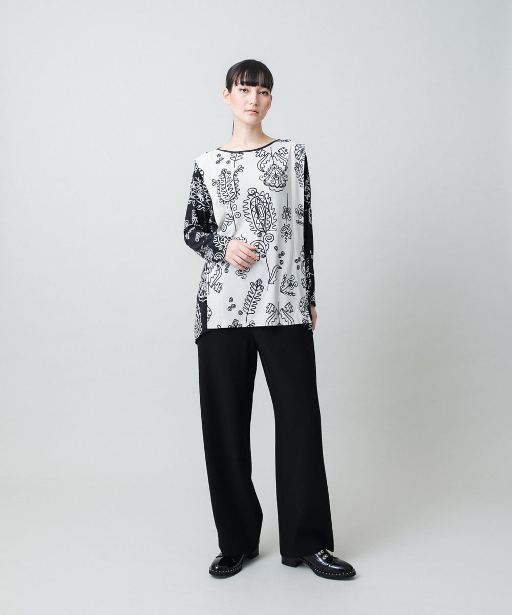 RHPFD03520 HIROKO KOSHINO(ヒロココシノ) 【先行予約】ボタニカルプリントチュニック丈ブラウス /日本製/洗える ブラック