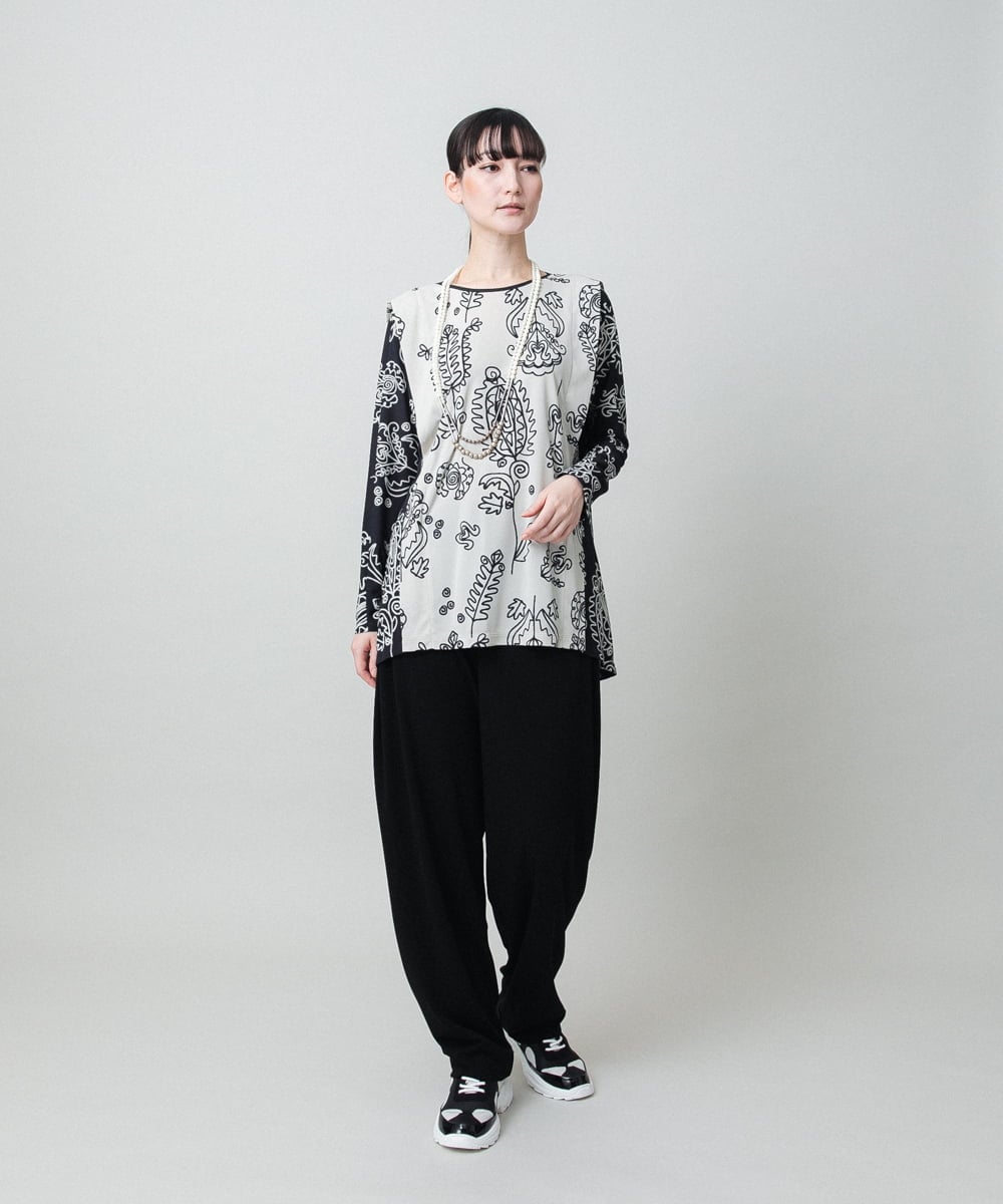 RHPFD03520 HIROKO KOSHINO(ヒロココシノ) ボタニカルプリントチュニック丈ブラウス /日本製/洗える ブラック