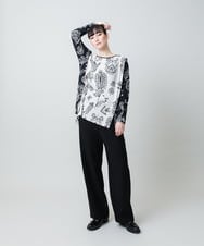 RHPFD03520 HIROKO KOSHINO(ヒロココシノ) 【先行予約】ボタニカルプリントチュニック丈ブラウス /日本製/洗える ブラック