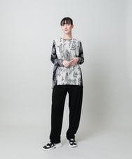 RHPFD03520 HIROKO KOSHINO(ヒロココシノ) ボタニカルプリントチュニック丈ブラウス /日本製/洗える ブラック