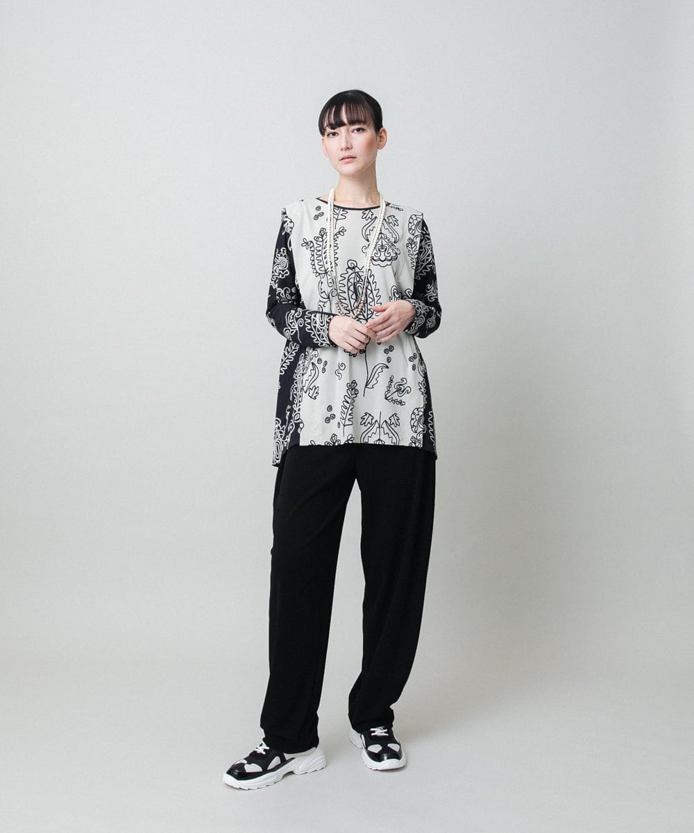 RHPFD03520 HIROKO KOSHINO(ヒロココシノ) ボタニカルプリントチュニック丈ブラウス /日本製/洗える ブラック