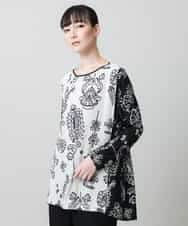 RHPFD03520 HIROKO KOSHINO(ヒロココシノ) 【先行予約】ボタニカルプリントチュニック丈ブラウス /日本製/洗える ブラック