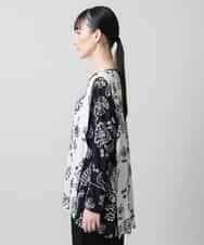 RHPFD03520 HIROKO KOSHINO(ヒロココシノ) 【先行予約】ボタニカルプリントチュニック丈ブラウス /日本製/洗える ブラック