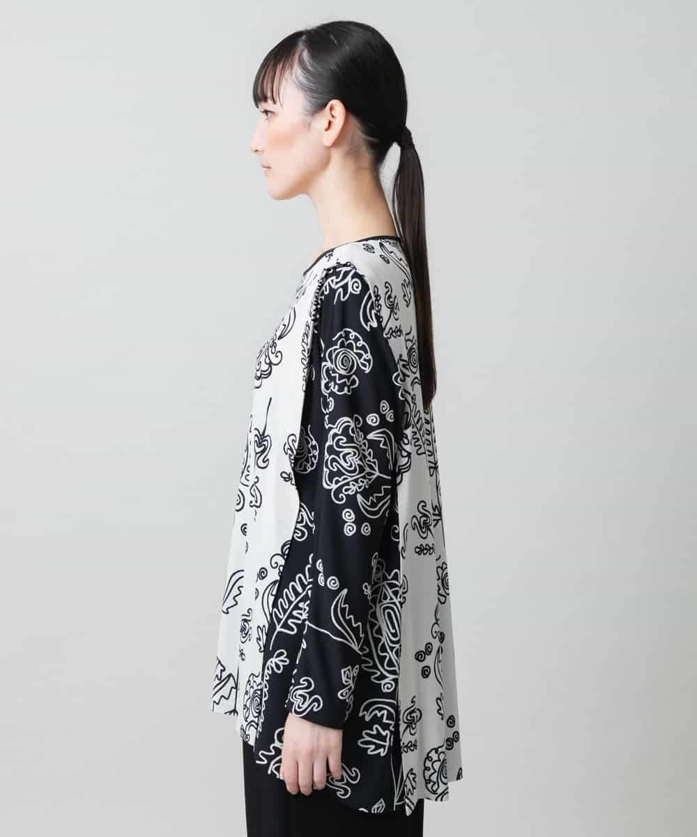 RHPFD03520 HIROKO KOSHINO(ヒロココシノ) 【先行予約】ボタニカルプリントチュニック丈ブラウス /日本製/洗える ブラック