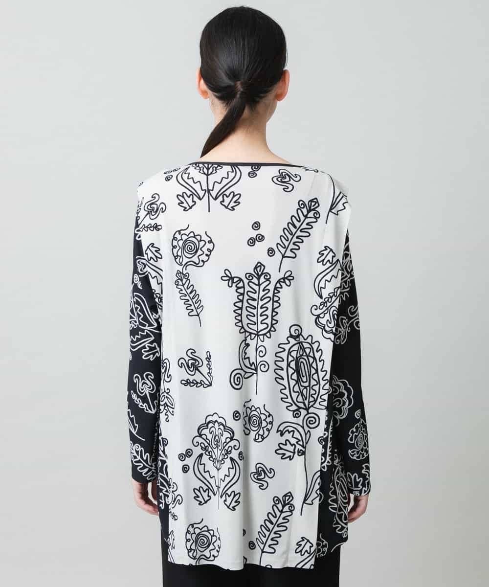 RHPFD03520 HIROKO KOSHINO(ヒロココシノ) 【先行予約】ボタニカルプリントチュニック丈ブラウス /日本製/洗える ブラック